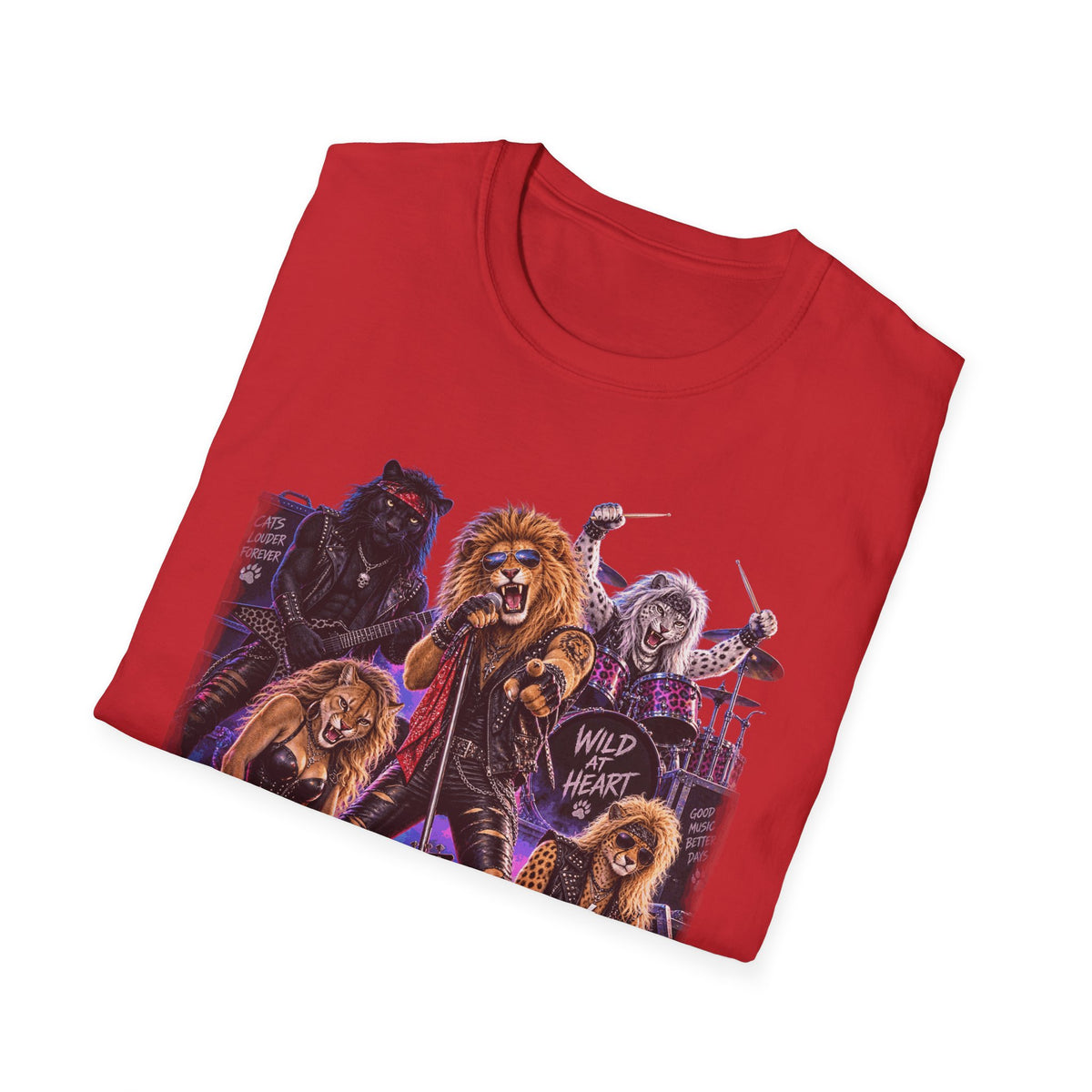 Retro 80s Big Cat Rock Band Wild at Heart Graphic Tee