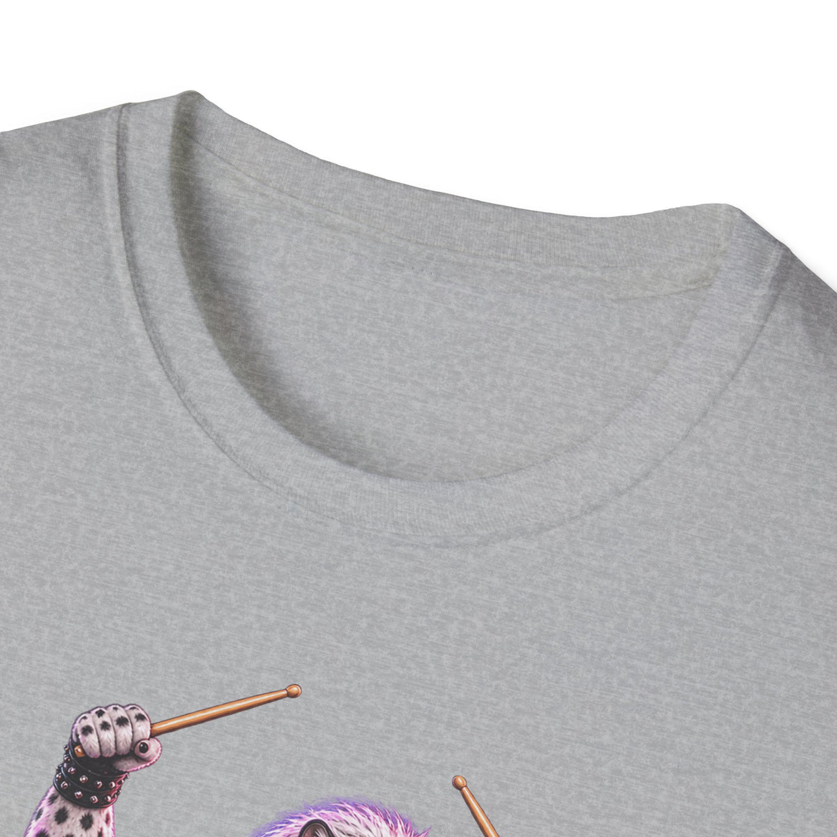 Drumming Snow Leopard T-Shirt — Cute Rock Band Animal Drum Kit Tee
