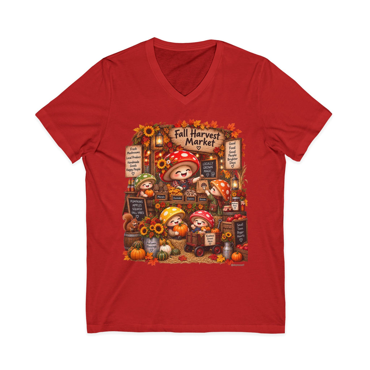 Mushroom Family Fall Farmers Market Jersey Short Sleeve V-Neck Tee