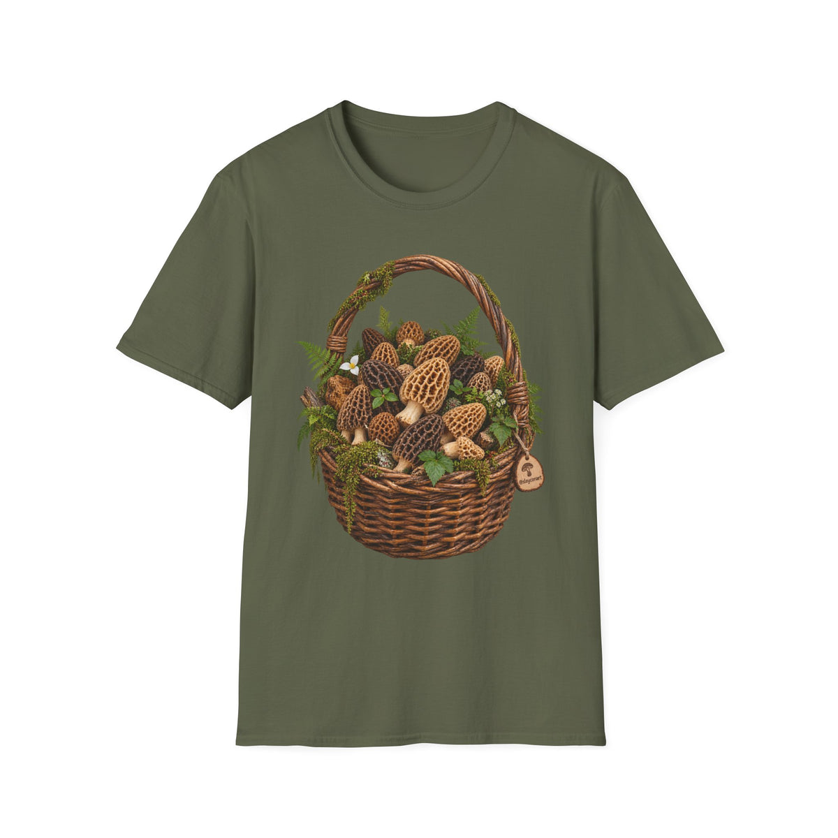 Morel Mushroom Basket T-Shirt Woodland Foraging Nature Graphic Tee Unisex Softstyle T-Shirt