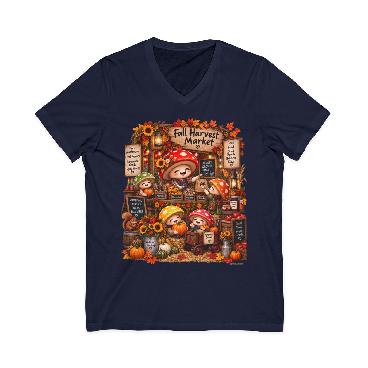Mushroom Family Fall Farmers Market Jersey Short Sleeve V-Neck Tee