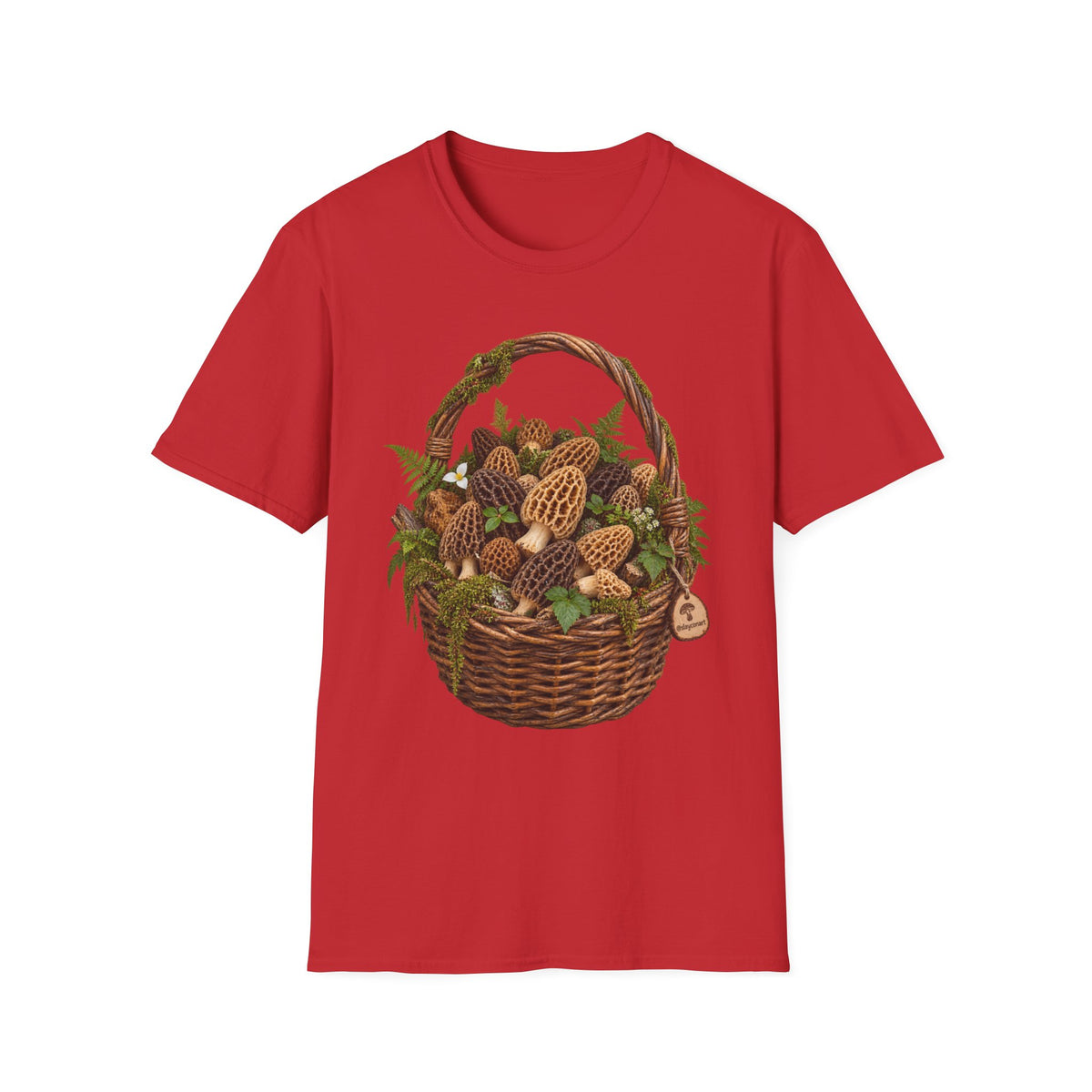 Morel Mushroom Basket T-Shirt Woodland Foraging Nature Graphic Tee Unisex Softstyle T-Shirt