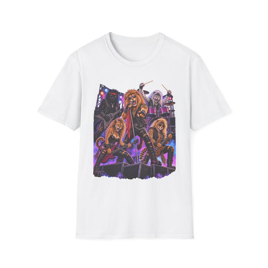 Neon Lights Retro 80s Big Cat Rock Band Graphic Tee