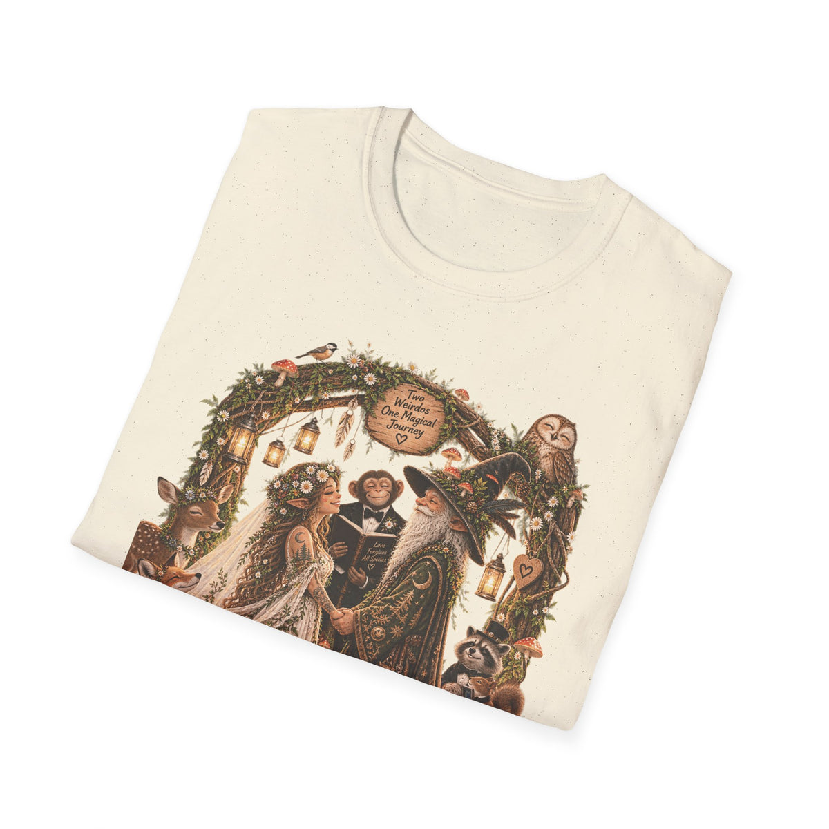 Woodland Wizard Wedding Fantasy T-Shirt — Fairy Tale Bride & Groom Illustration