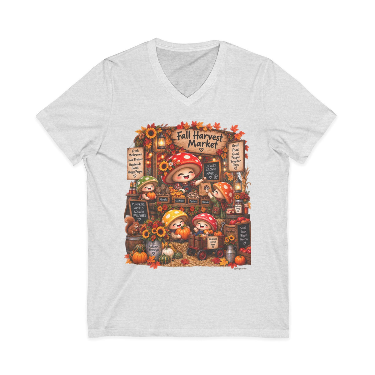 Mushroom Family Fall Farmers Market Jersey Short Sleeve V-Neck Tee