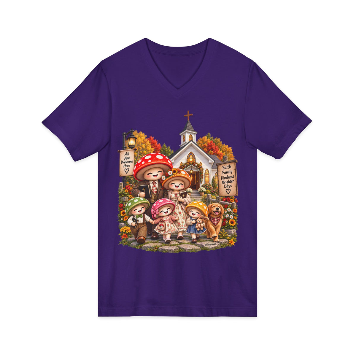 Mushroom Family Sunday Church Jersey Short Sleeve V-Neck Tee