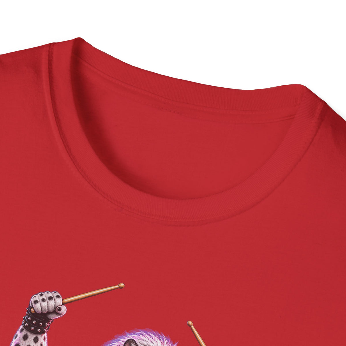 Drumming Snow Leopard T-Shirt — Cute Rock Band Animal Drum Kit Tee