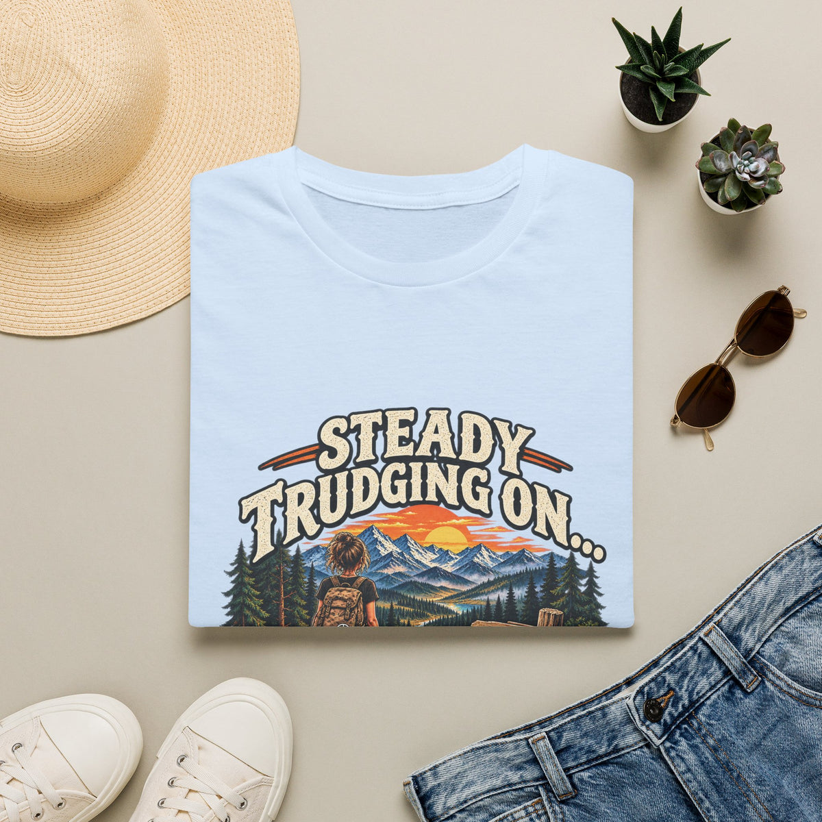 Steady Trudging On Young Lady Hiking T-Shirt