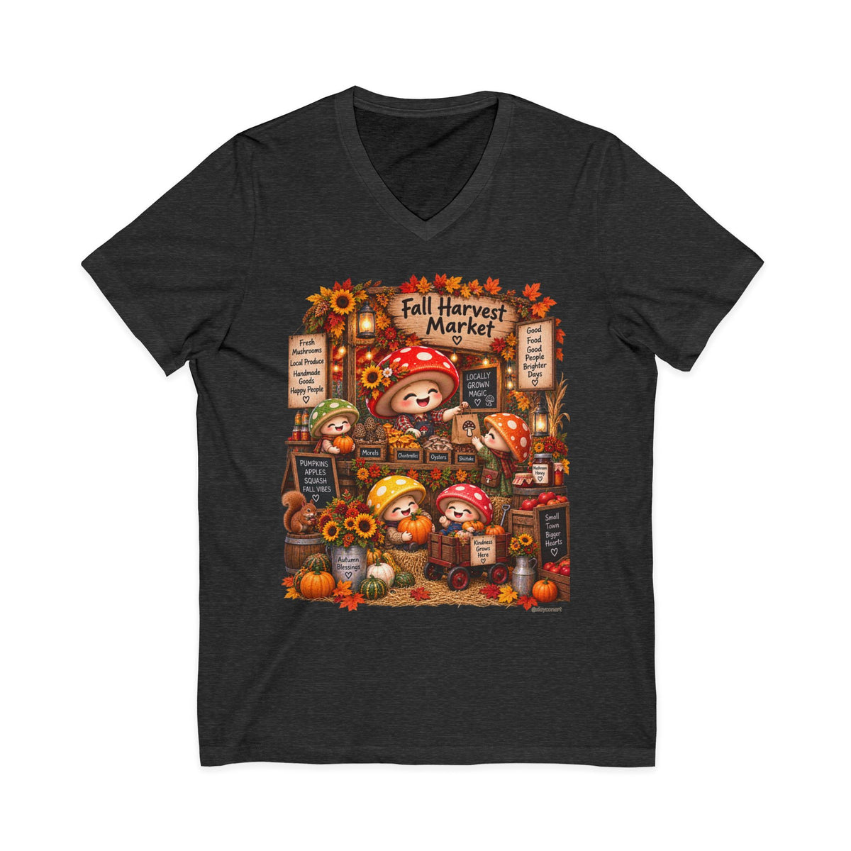 Mushroom Family Fall Farmers Market Jersey Short Sleeve V-Neck Tee