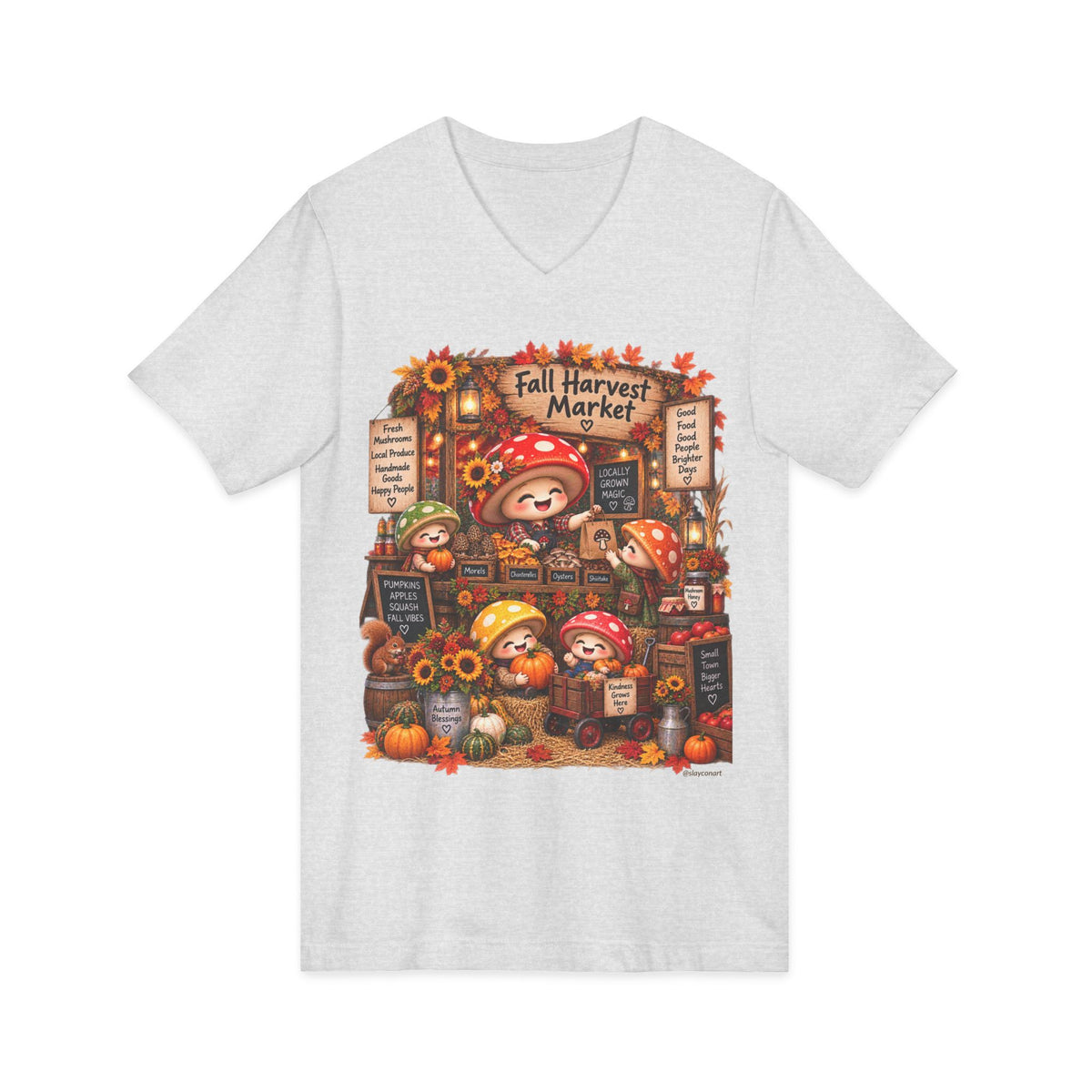 Mushroom Family Fall Farmers Market Jersey Short Sleeve V-Neck Tee