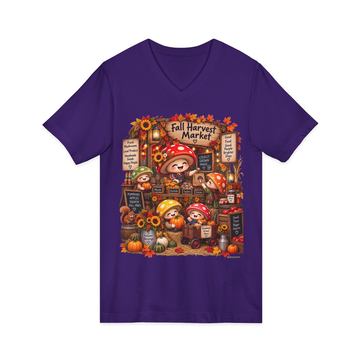 Mushroom Family Fall Farmers Market Jersey Short Sleeve V-Neck Tee