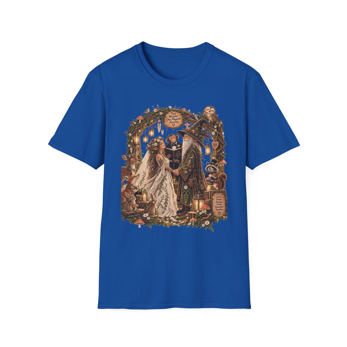 Woodland Wizard Wedding Fantasy T-Shirt — Fairy Tale Bride & Groom Illustration