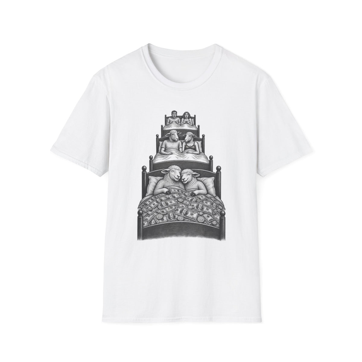Waking up from the Love of Money Sheep Unisex Softstyle T-Shirt