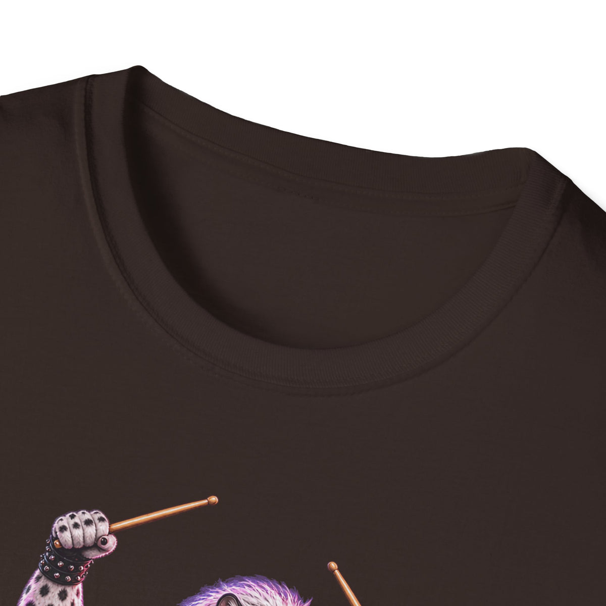 Drumming Snow Leopard T-Shirt — Cute Rock Band Animal Drum Kit Tee