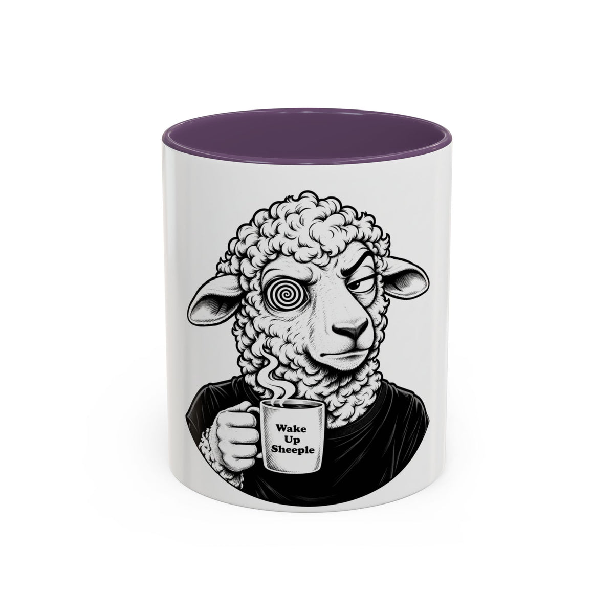 Wake Up Sheeple Coffee Mug — Black-Accent Ceramic Mug with Sheep Illustration