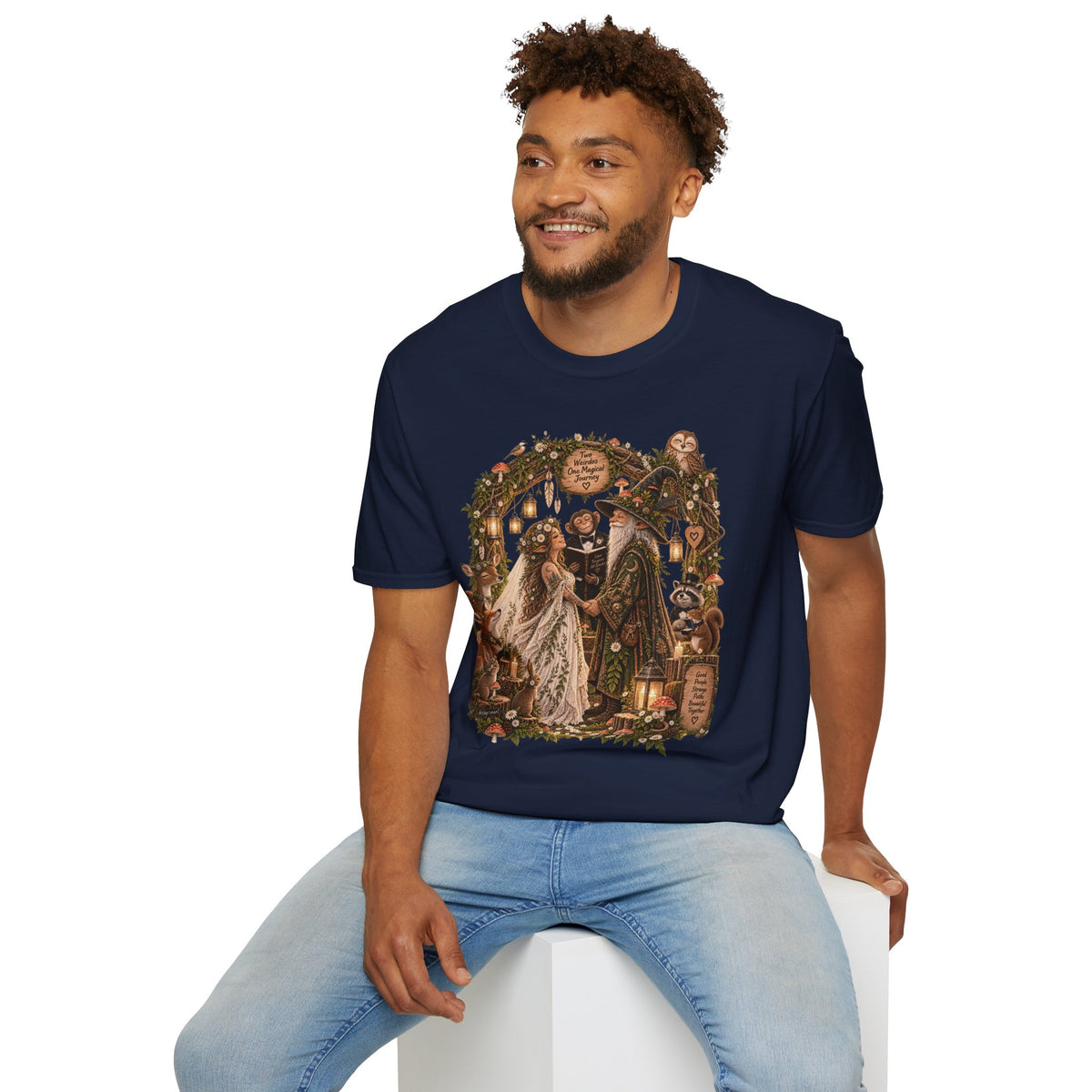 Woodland Wizard Wedding Fantasy T-Shirt — Fairy Tale Bride & Groom Illustration