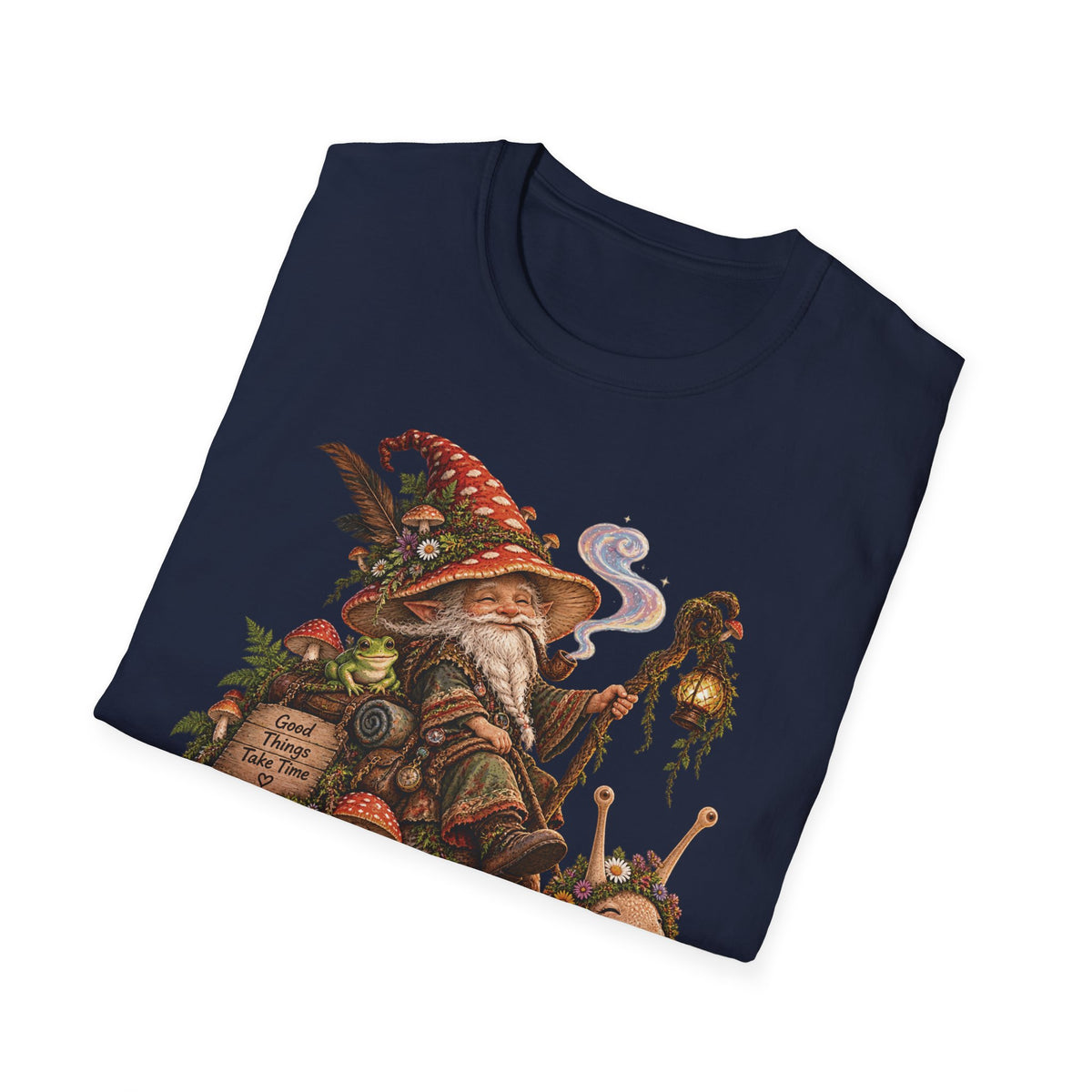 Mushroom Wizard Riding Snail T-Shirt  Whimsical Fantasy Illustration Tee