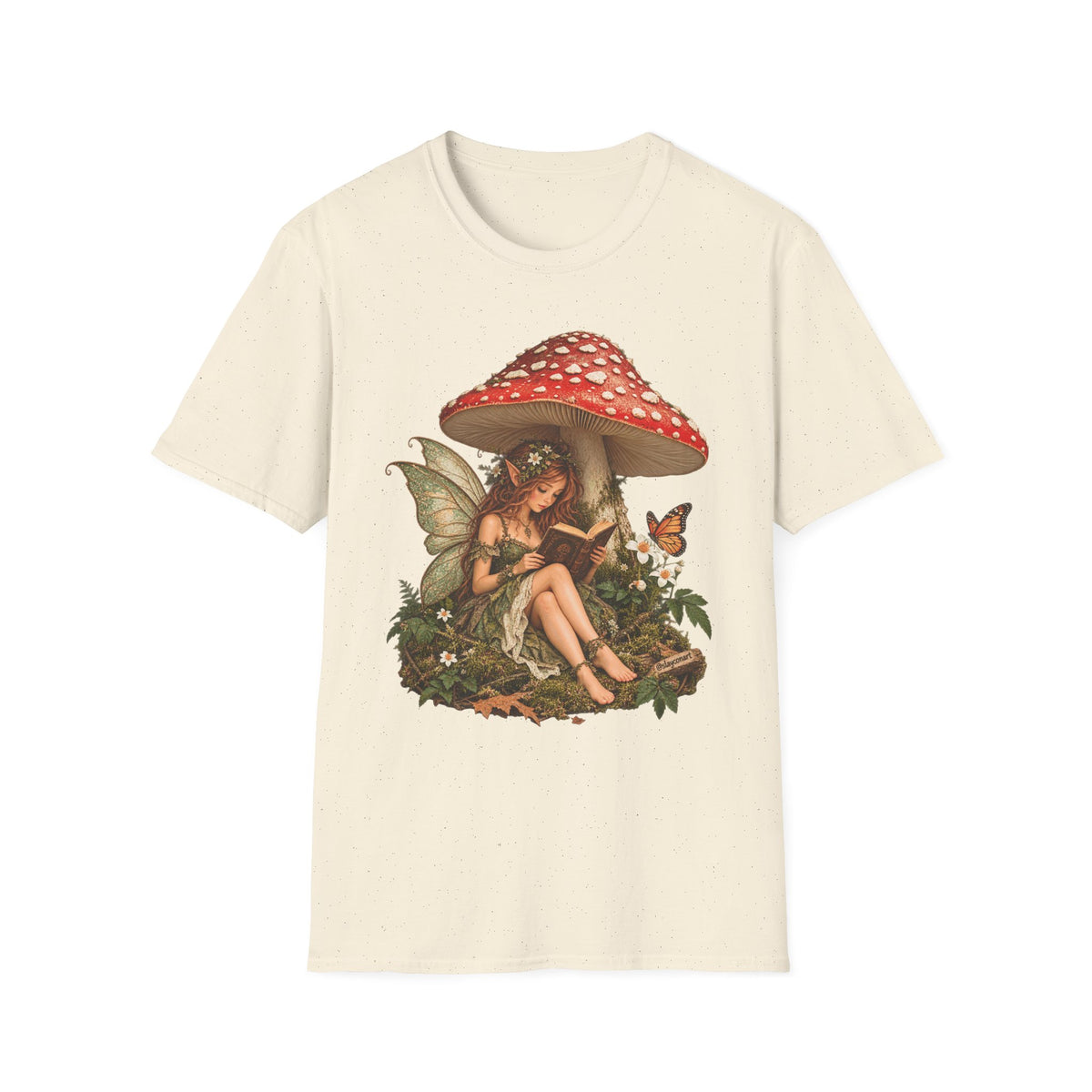 Fairy Mushroom T-Shirt — Woodland Fairy Reading Under Red Toadstool