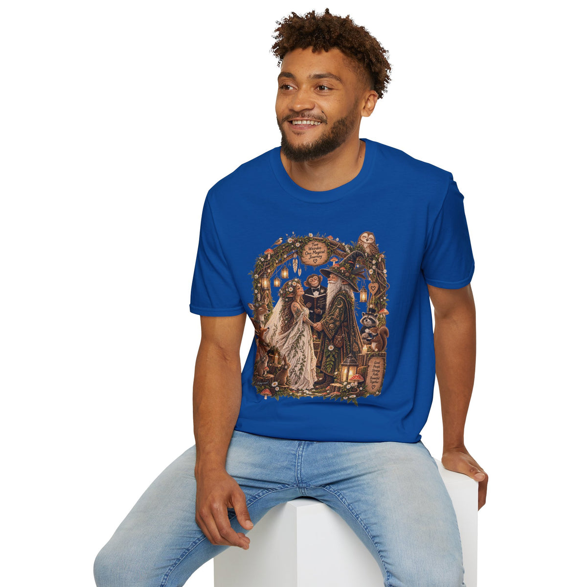 Woodland Wizard Wedding Fantasy T-Shirt — Fairy Tale Bride & Groom Illustration