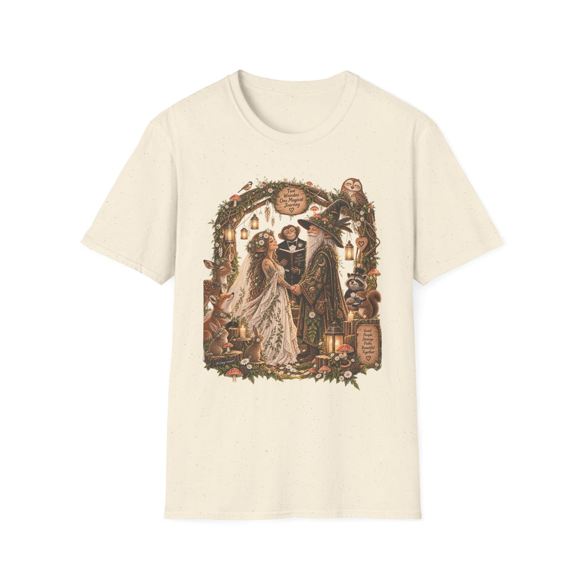Woodland Wizard Wedding Fantasy T-Shirt — Fairy Tale Bride & Groom Illustration