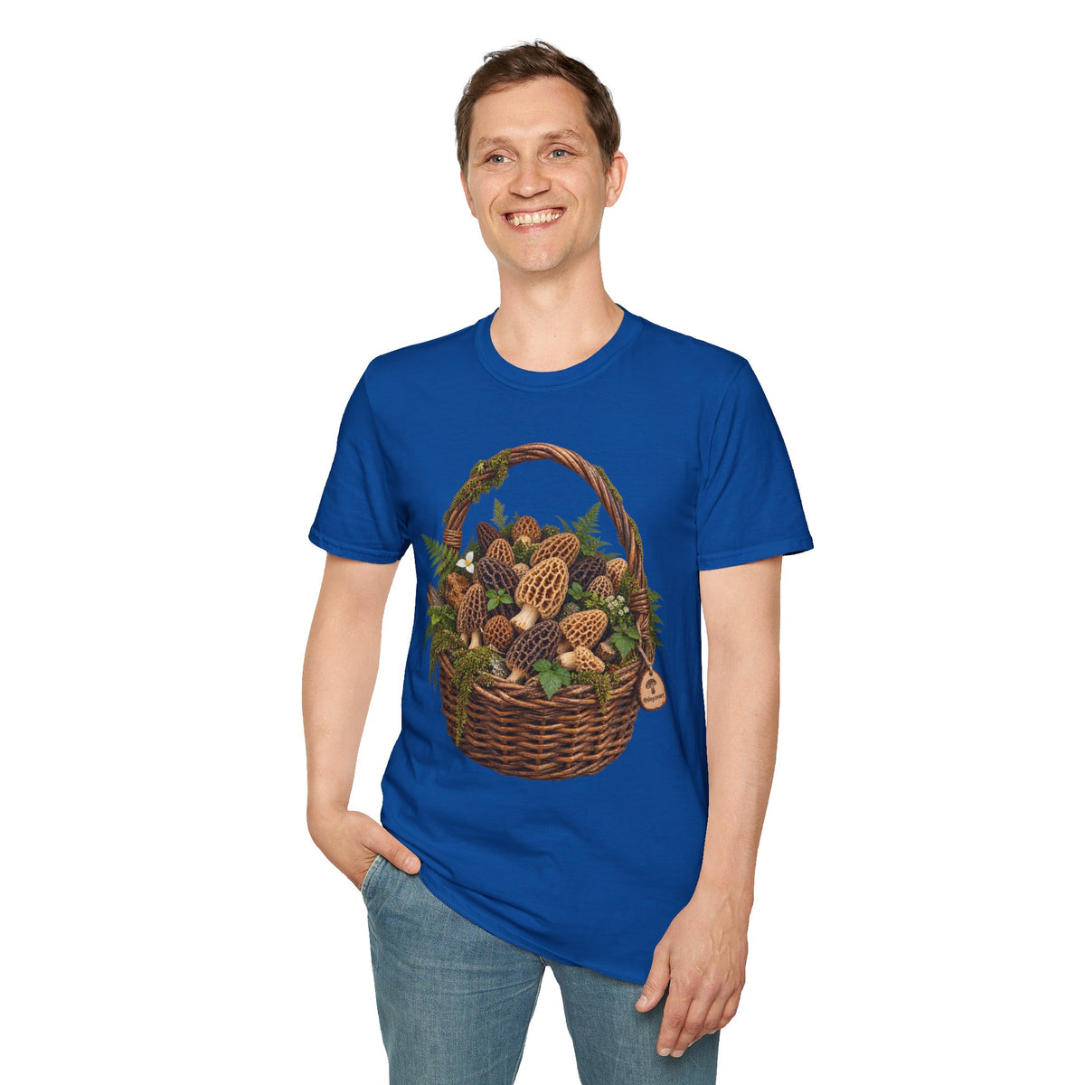 Morel Mushroom Basket T-Shirt Woodland Foraging Nature Graphic Tee Unisex Softstyle T-Shirt