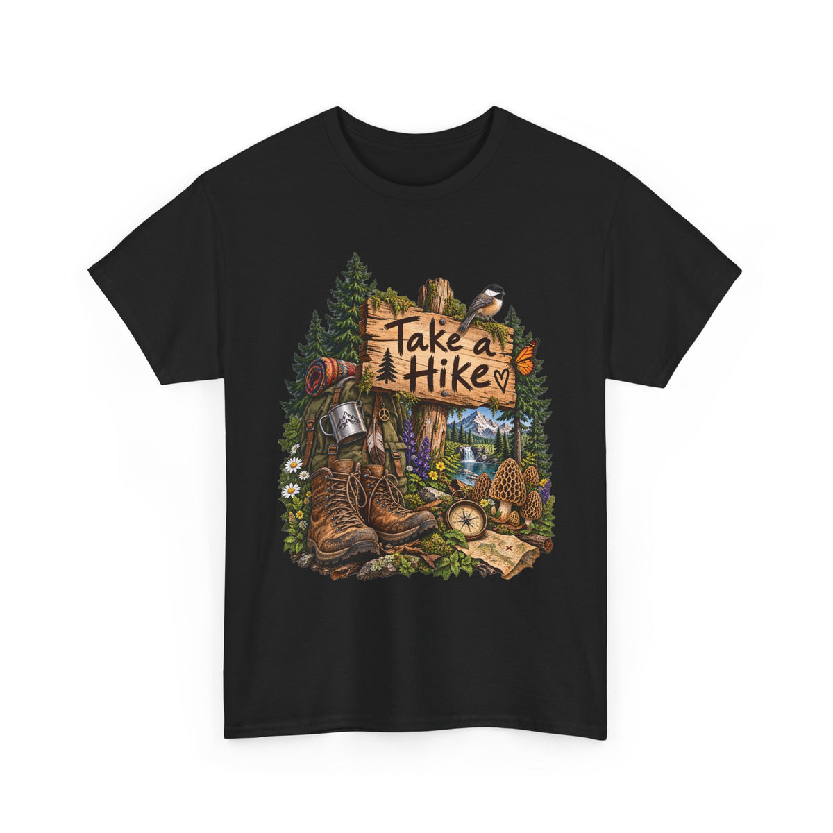 Take a Hike T-Shirt Boots and Morel Mushrooms