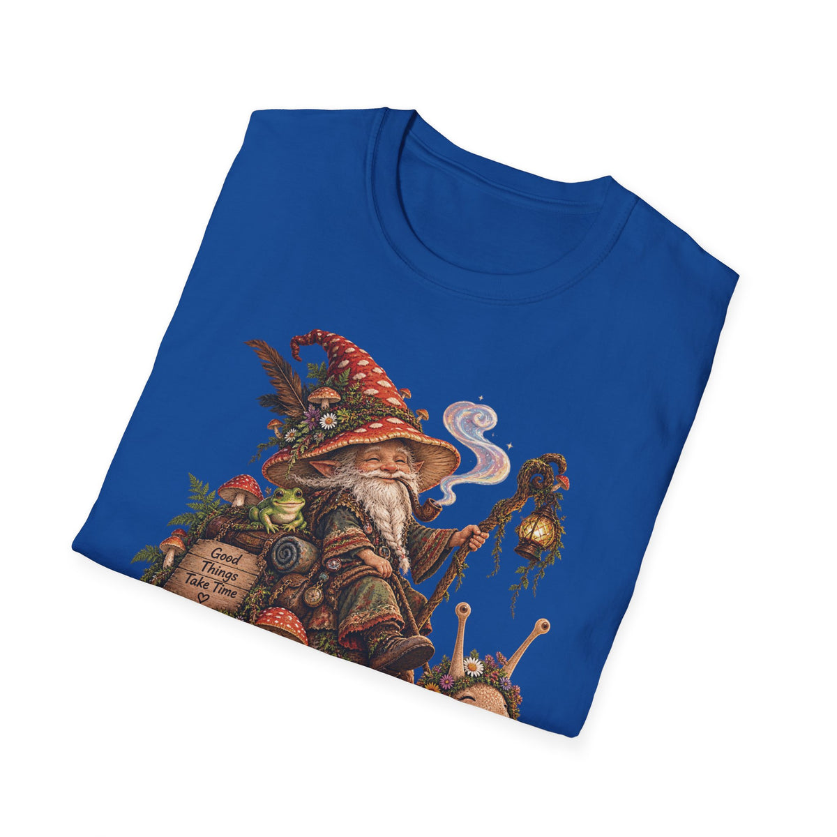 Mushroom Wizard Riding Snail T-Shirt  Whimsical Fantasy Illustration Tee