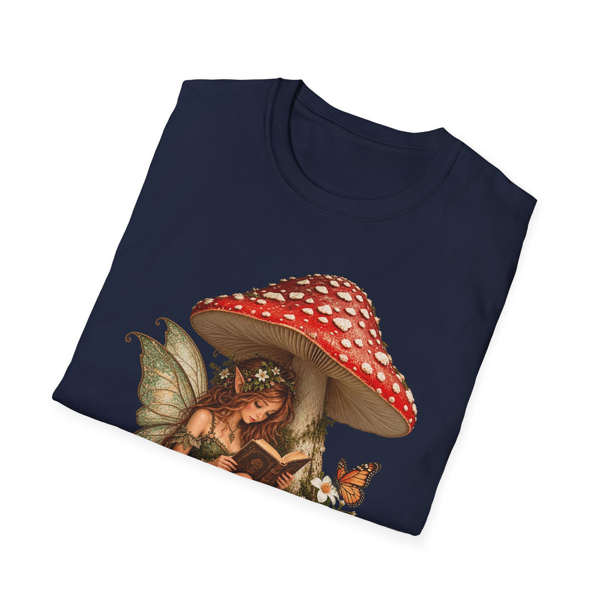 Fairy Mushroom T-Shirt — Woodland Fairy Reading Under Red Toadstool