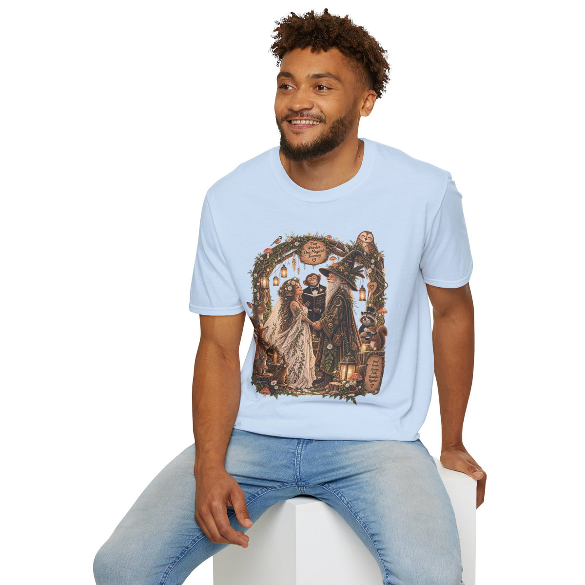 Woodland Wizard Wedding Fantasy T-Shirt — Fairy Tale Bride & Groom Illustration