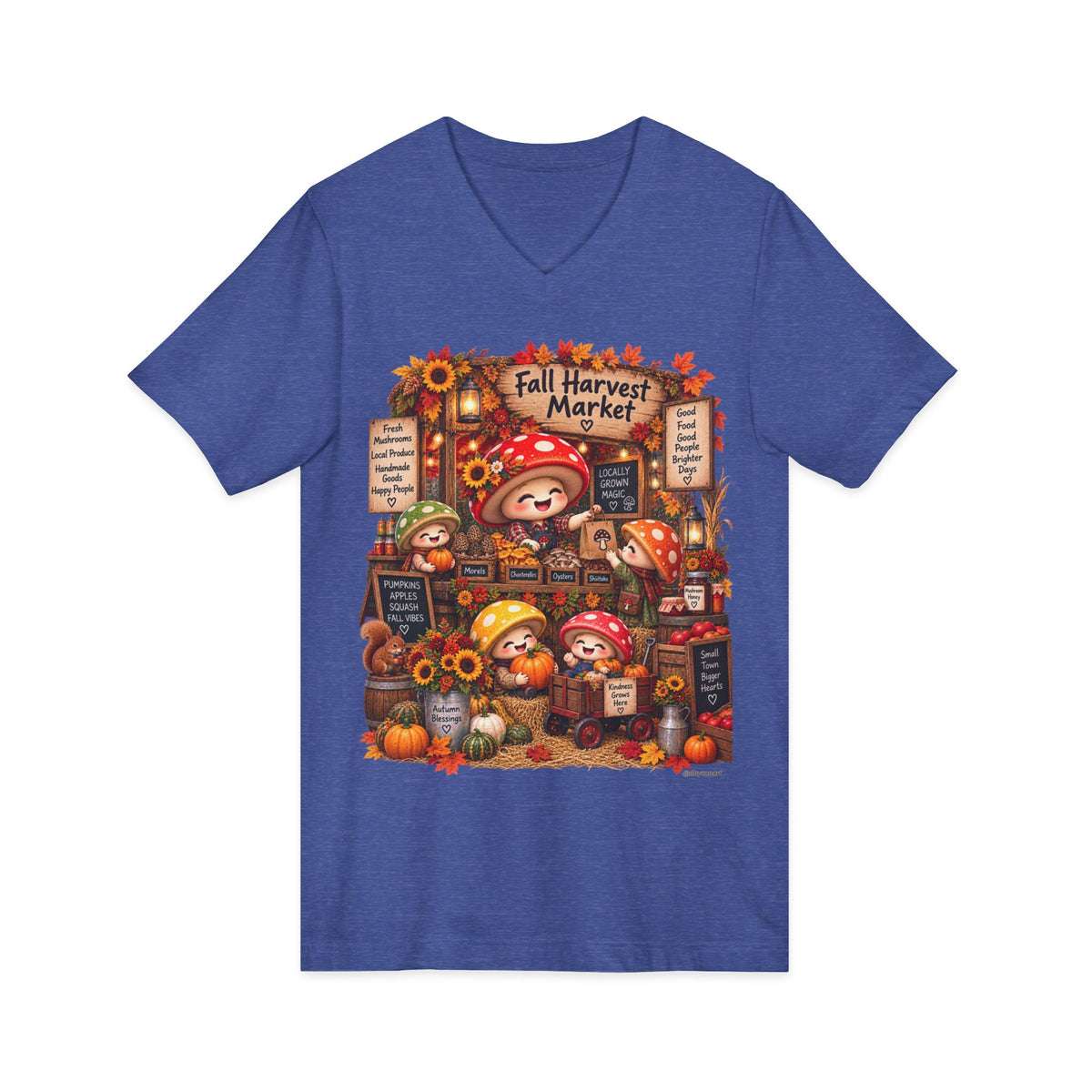 Mushroom Family Fall Farmers Market Jersey Short Sleeve V-Neck Tee