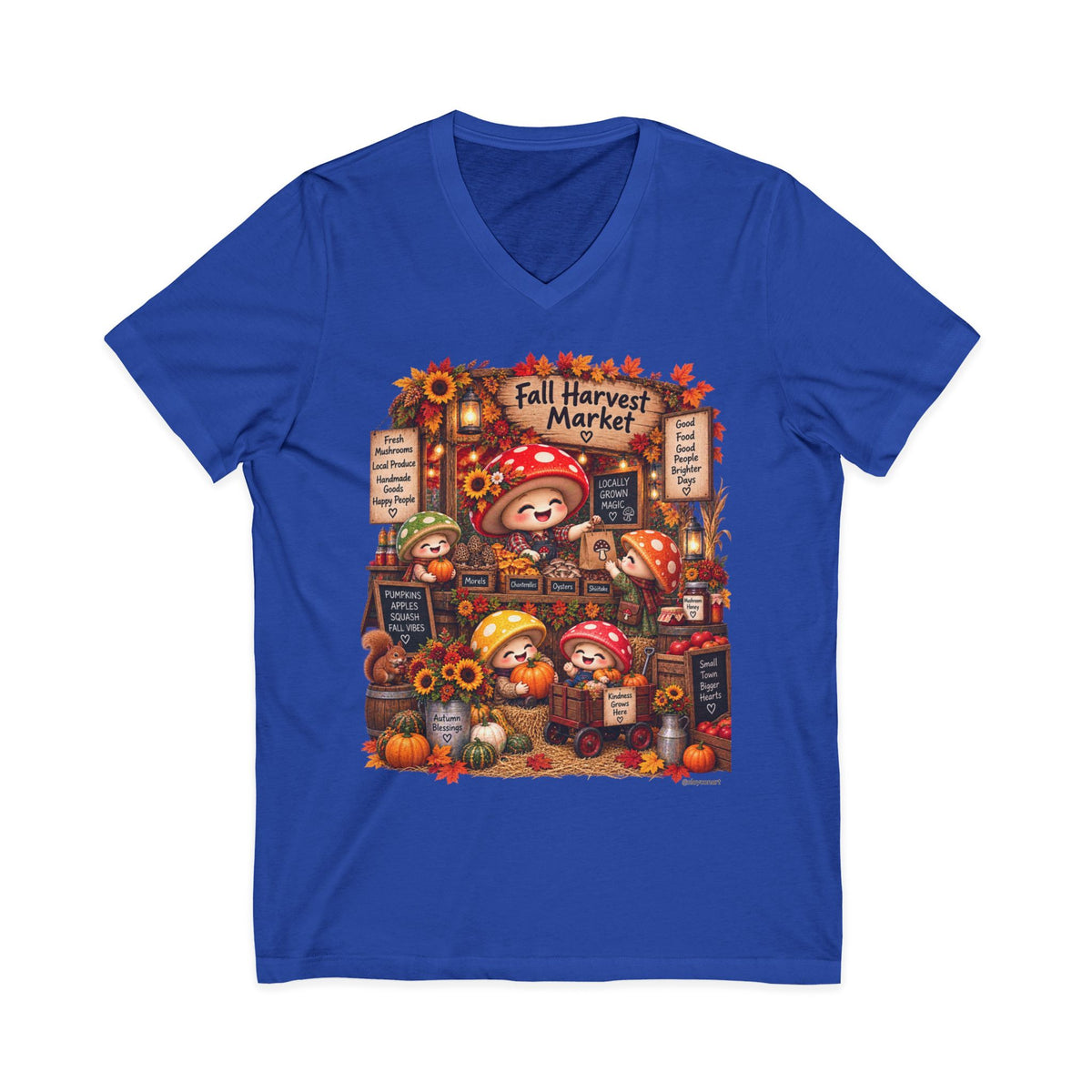 Mushroom Family Fall Farmers Market Jersey Short Sleeve V-Neck Tee