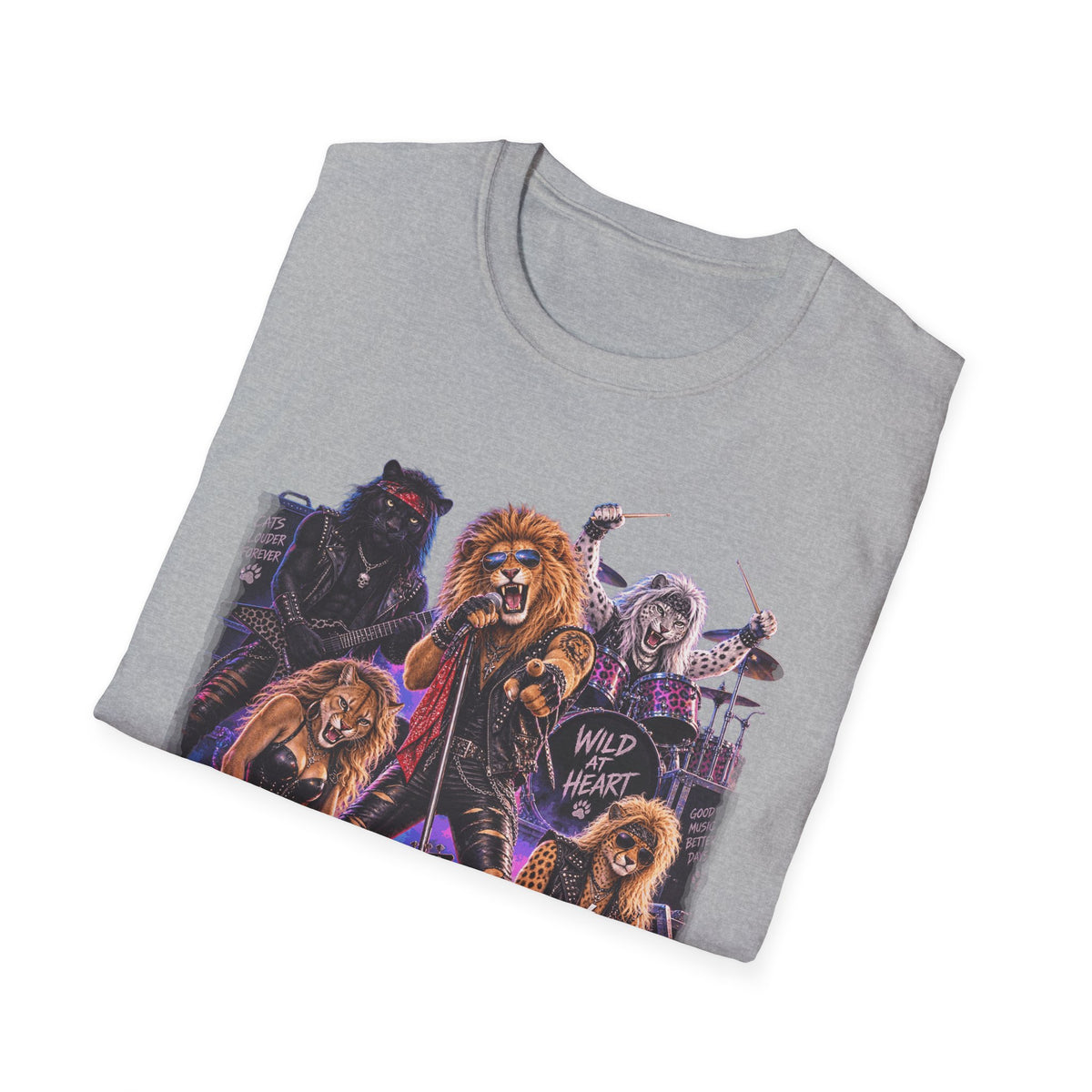 Retro 80s Big Cat Rock Band Wild at Heart Graphic Tee