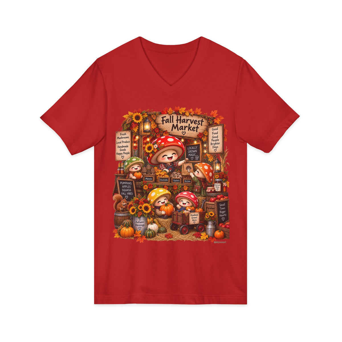 Mushroom Family Fall Farmers Market Jersey Short Sleeve V-Neck Tee