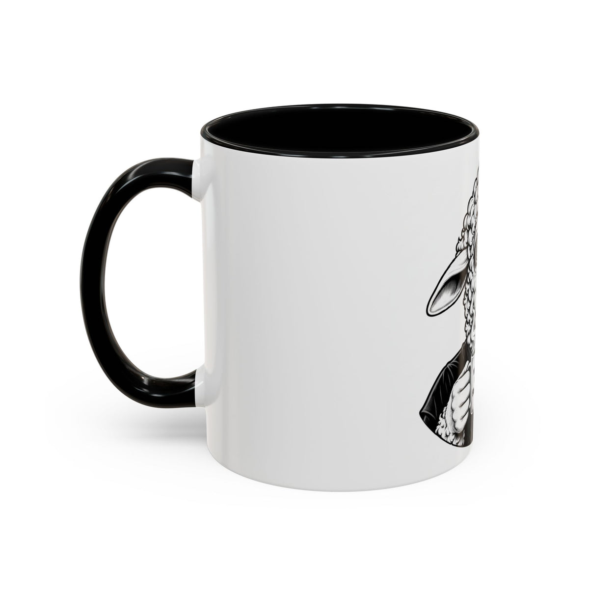Wake Up Sheeple Coffee Mug — Black-Accent Ceramic Mug with Sheep Illustration