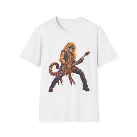 Cheetah Guitarist Retro 80s Big Cat Rock Band Graphic Tee