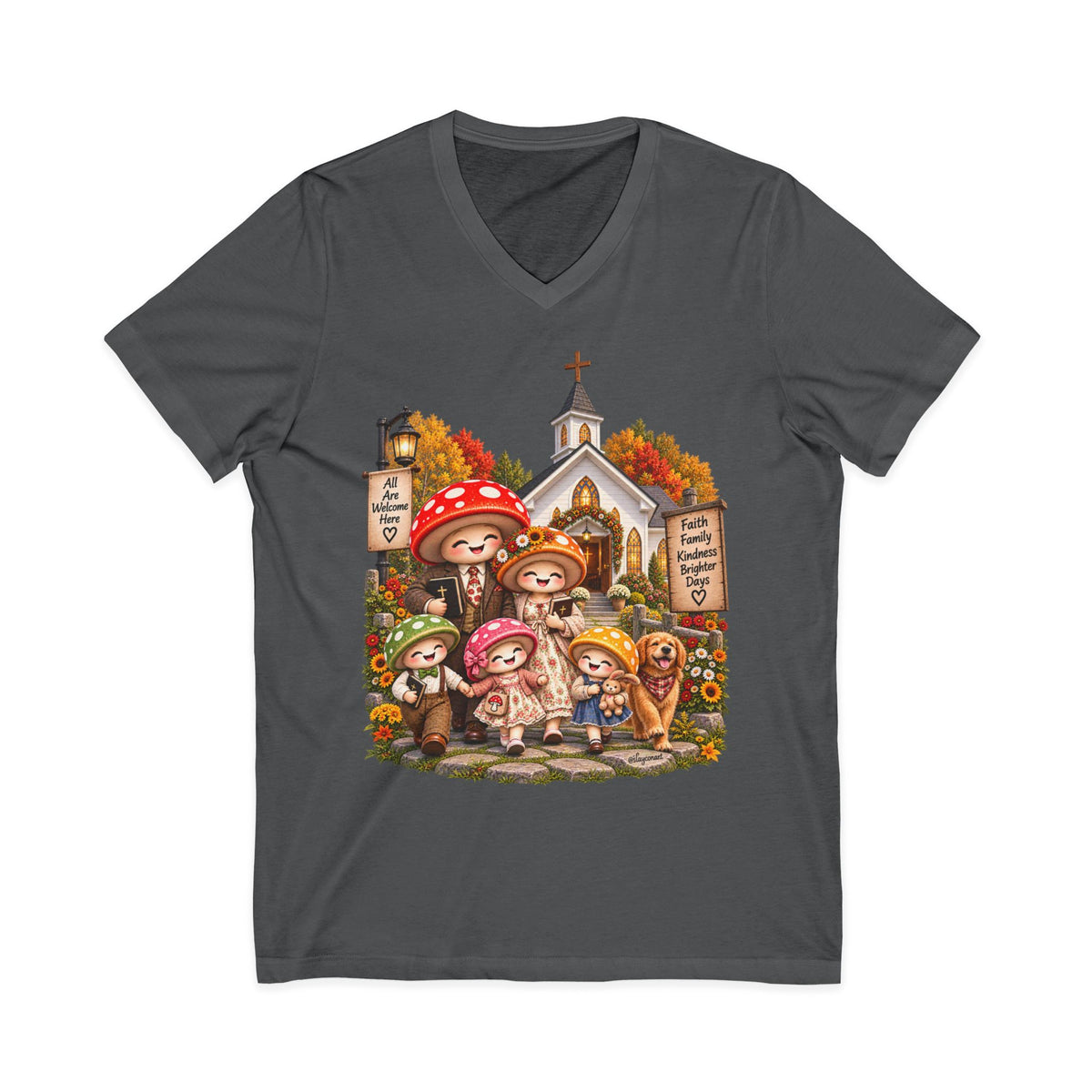 Mushroom Family Sunday Church Jersey Short Sleeve V-Neck Tee