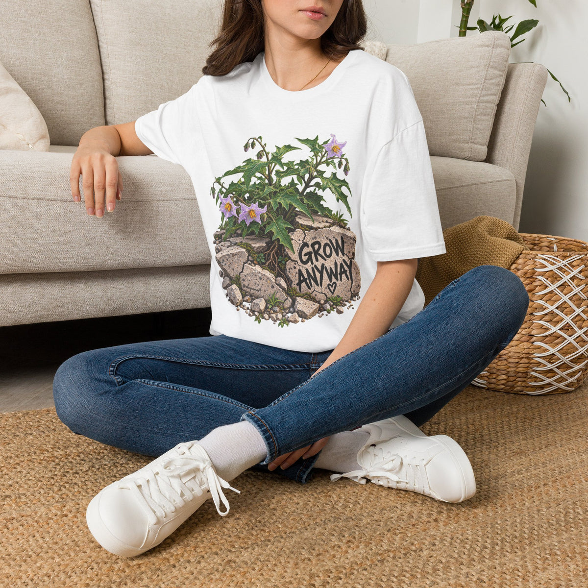 Grow Anyway Floral T-Shirt — Resilient Plant Illustration Tee