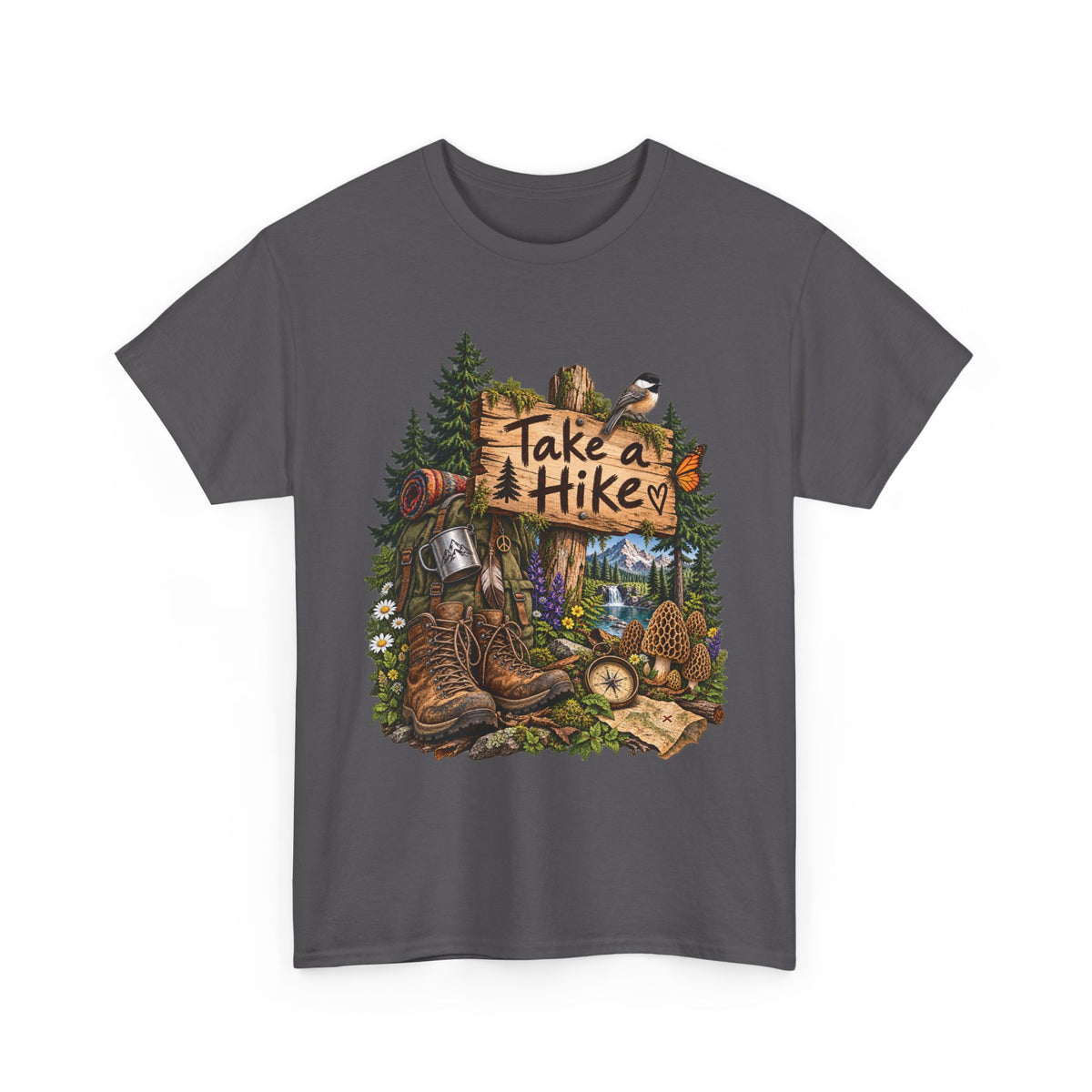 Take a Hike T-Shirt Boots and Morel Mushrooms