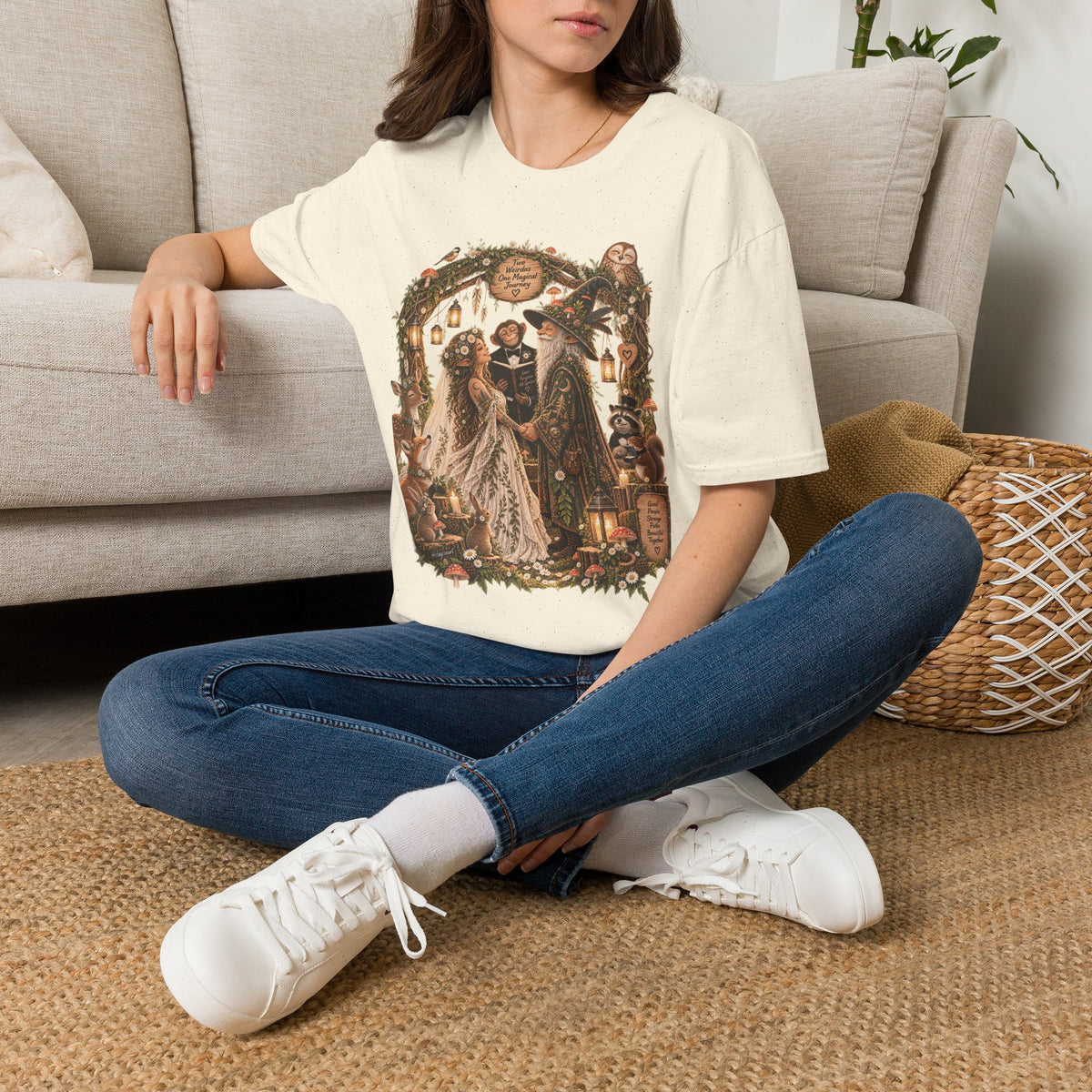 Woodland Wizard Wedding Fantasy T-Shirt — Fairy Tale Bride & Groom Illustration