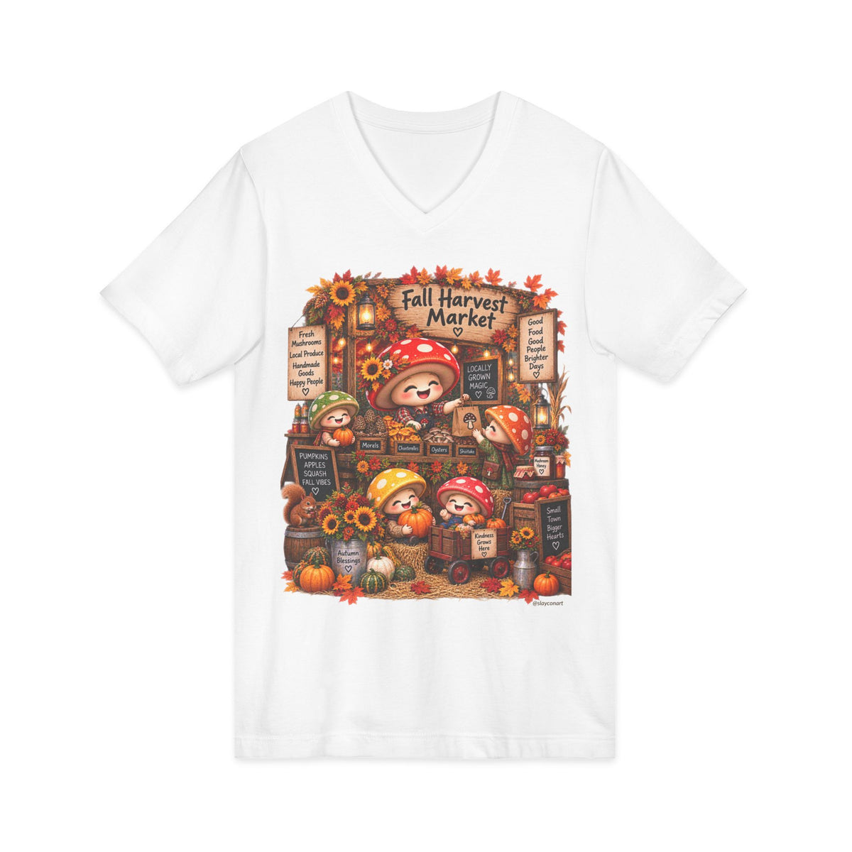 Mushroom Family Fall Farmers Market Jersey Short Sleeve V-Neck Tee