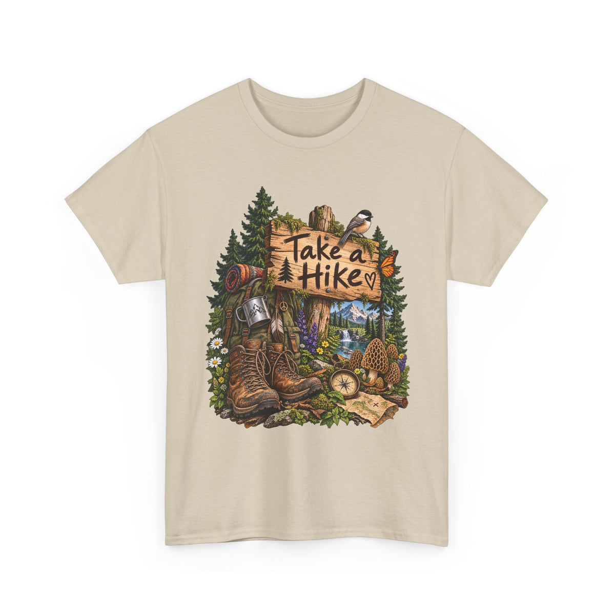 Take a Hike T-Shirt Boots and Morel Mushrooms