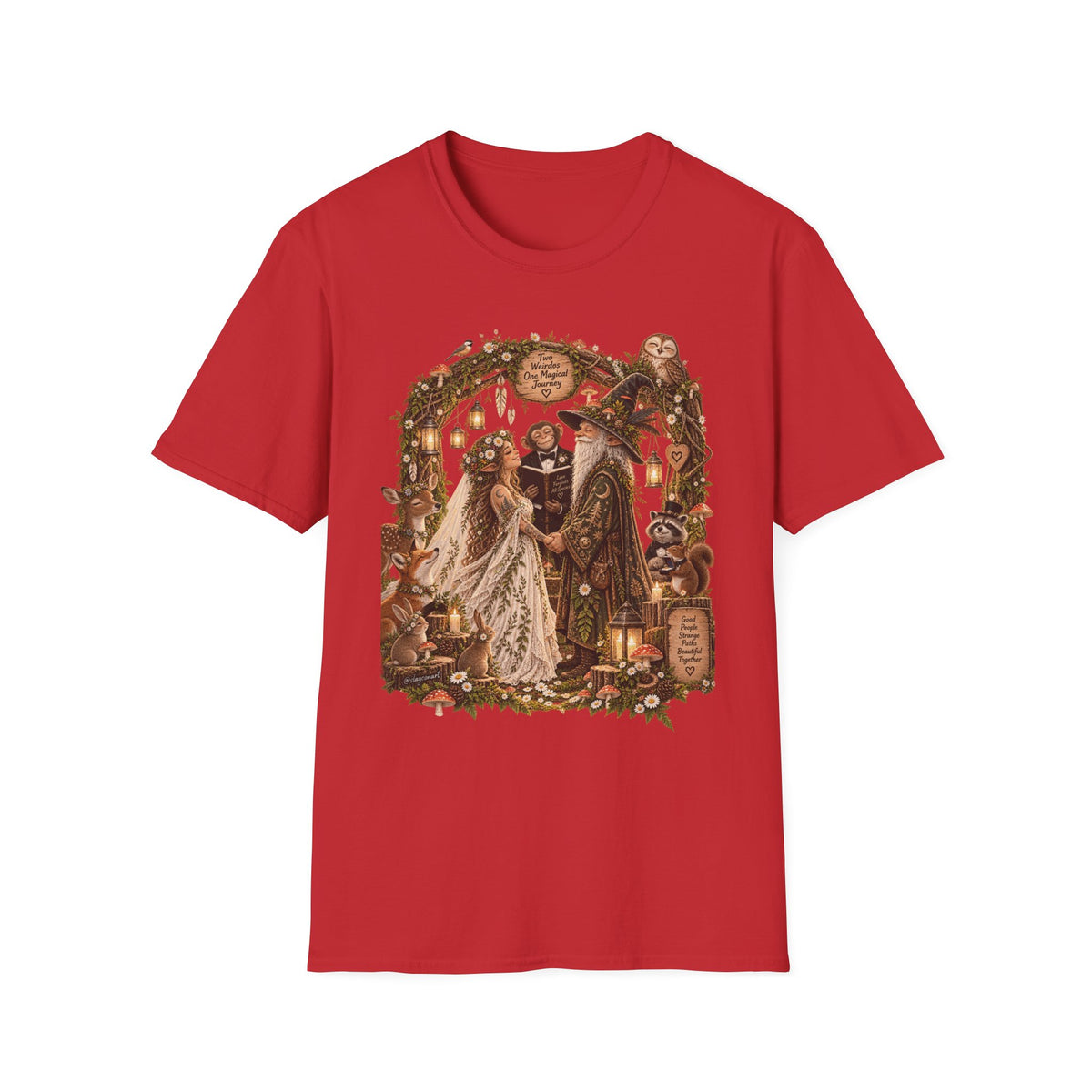 Woodland Wizard Wedding Fantasy T-Shirt — Fairy Tale Bride & Groom Illustration