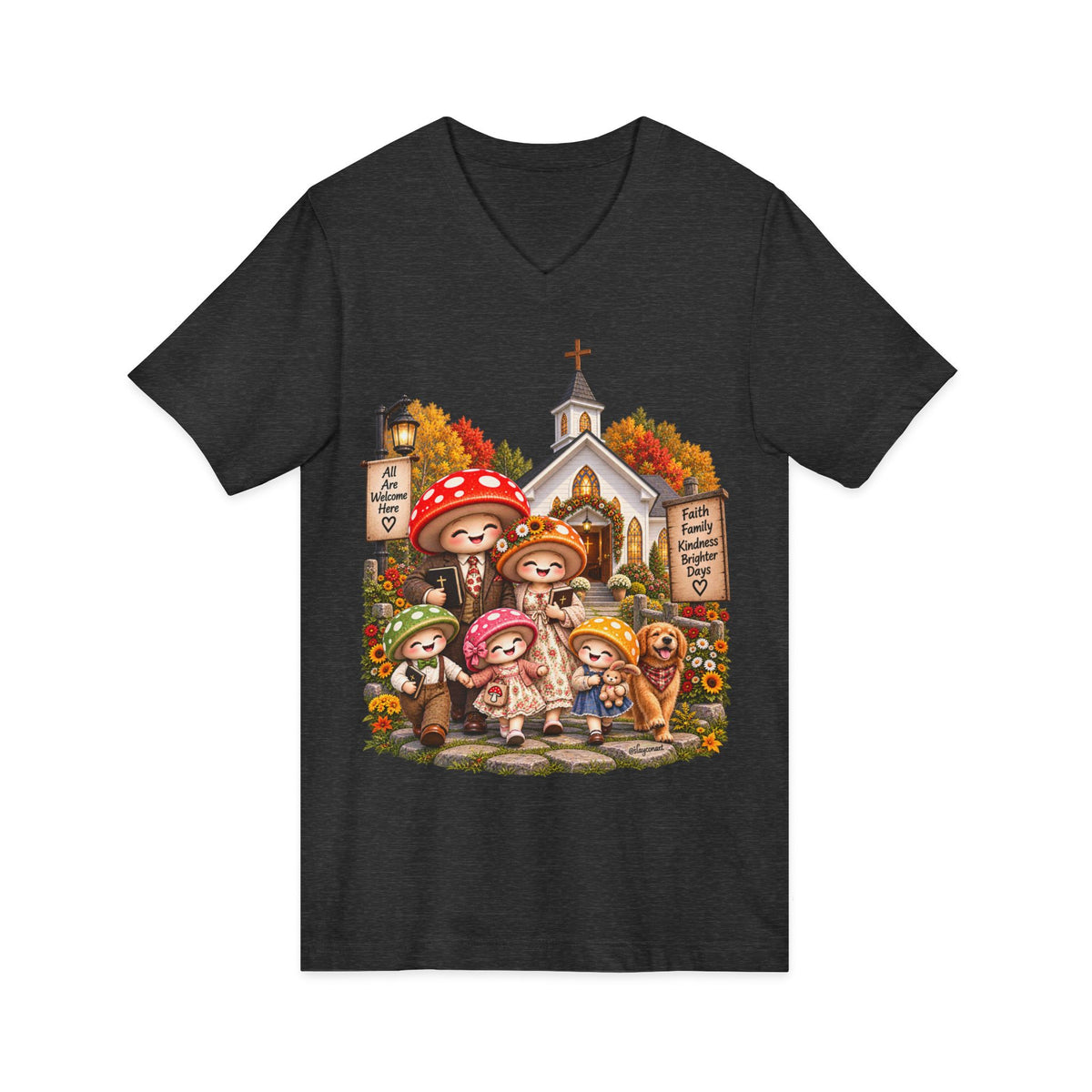 Mushroom Family Sunday Church Jersey Short Sleeve V-Neck Tee