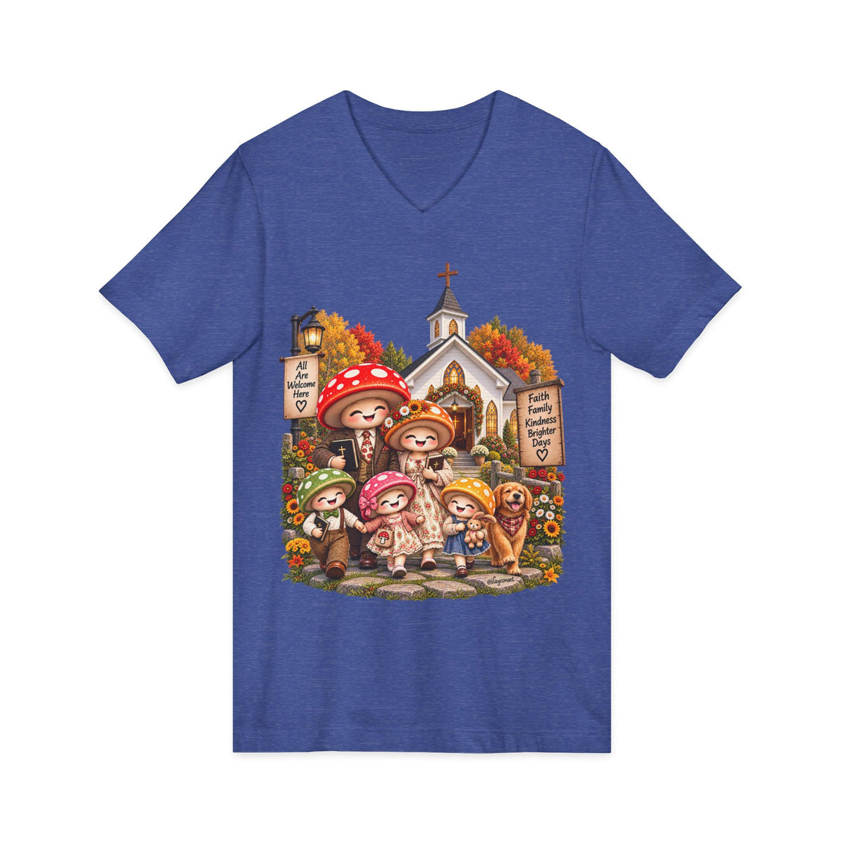 Mushroom Family Sunday Church Jersey Short Sleeve V-Neck Tee