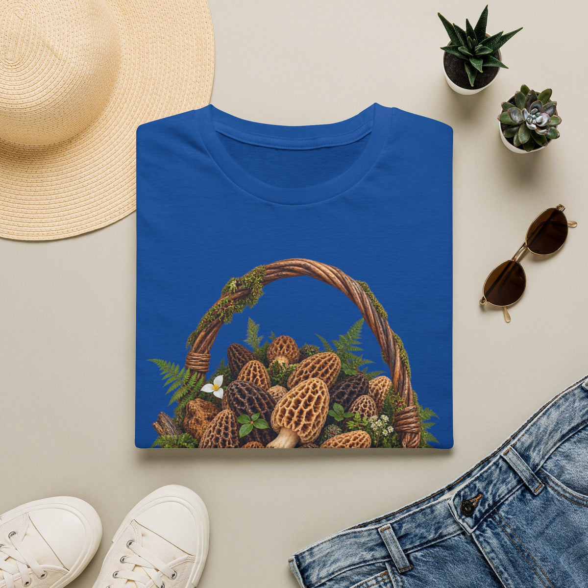 Morel Mushroom Basket T-Shirt Woodland Foraging Nature Graphic Tee Unisex Softstyle T-Shirt
