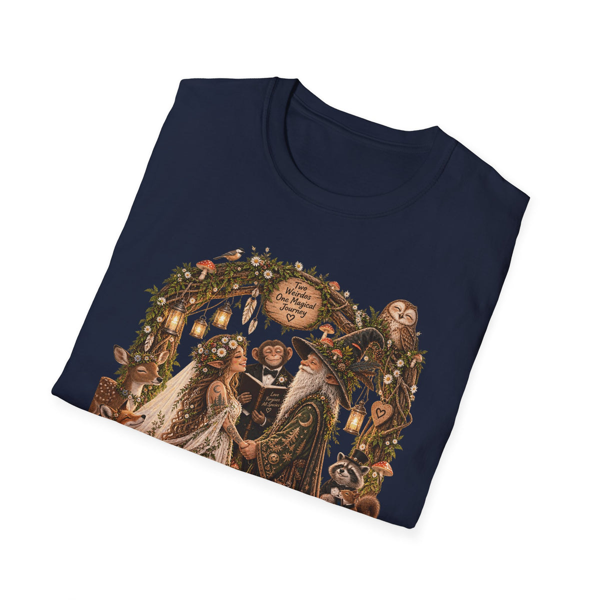 Woodland Wizard Wedding Fantasy T-Shirt — Fairy Tale Bride & Groom Illustration