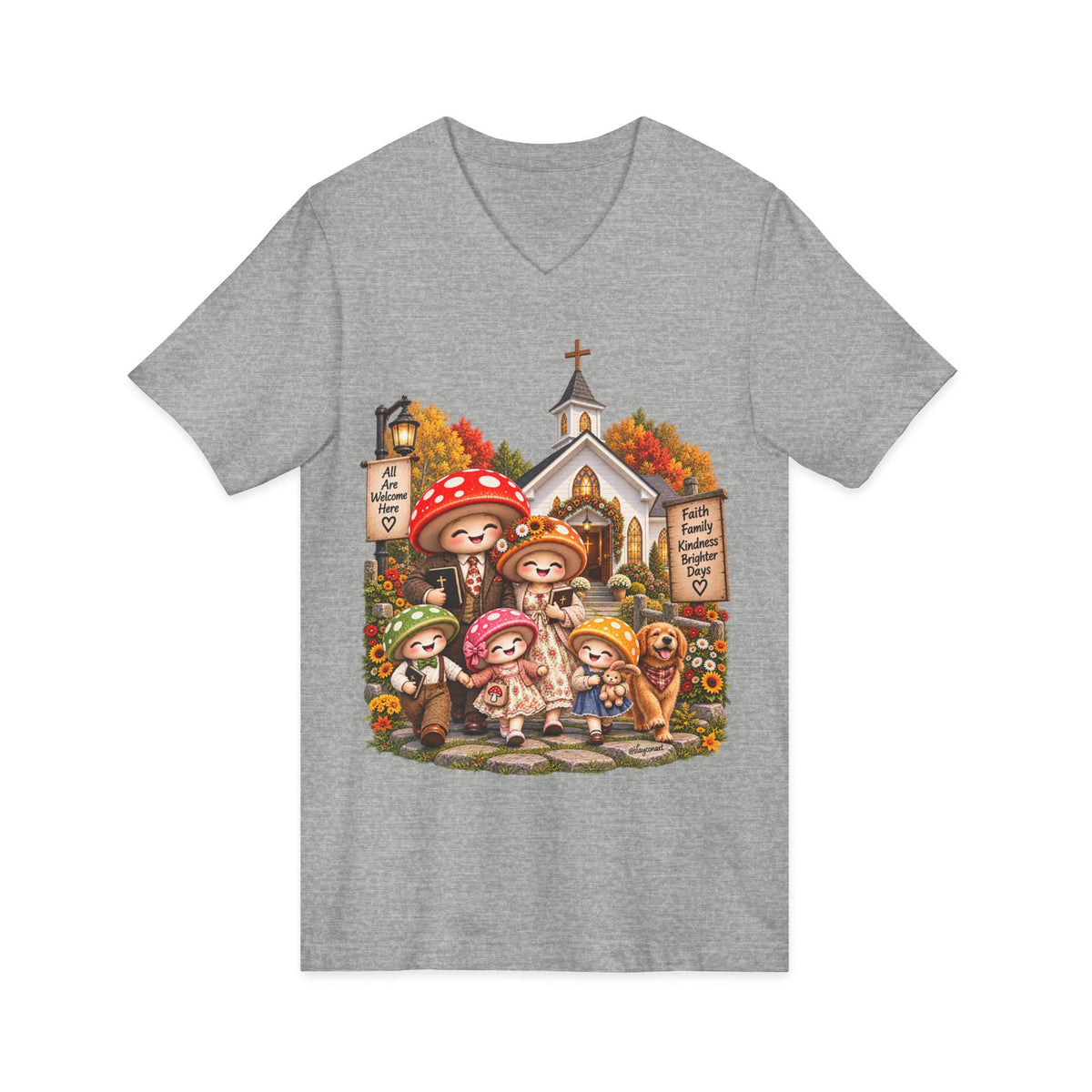 Mushroom Family Sunday Church Jersey Short Sleeve V-Neck Tee