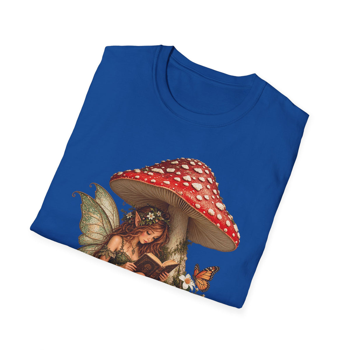 Fairy Mushroom T-Shirt — Woodland Fairy Reading Under Red Toadstool