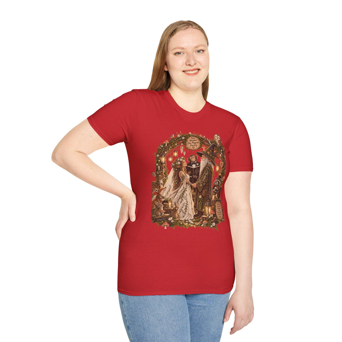 Woodland Wizard Wedding Fantasy T-Shirt — Fairy Tale Bride & Groom Illustration