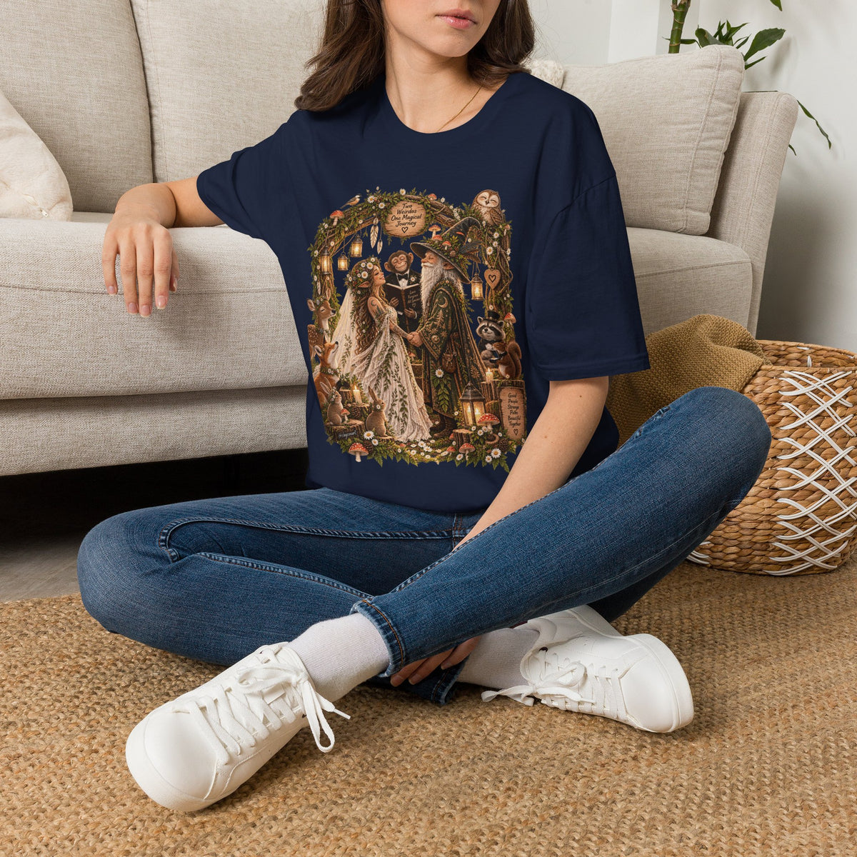Woodland Wizard Wedding Fantasy T-Shirt — Fairy Tale Bride & Groom Illustration
